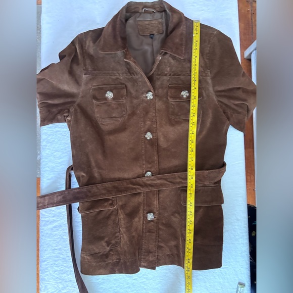 Women’s Vintage Denver Hayes Brown Suede Belted Buttoned Safari Jacket Large - Picture 12 of 12